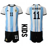 Koszulka piłkarska Argentyna Angel Di Maria #11 Strój Domowy dla dzieci MŚ 2022 tanio Krótki Rękaw (+ Krótkie spodenki)